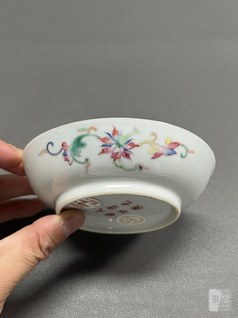 清光绪  松石绿地粉彩花鸟纹盘（一对） - 图18